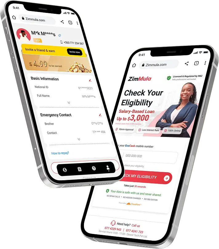 ZimMula mobile app showing an eligibility check